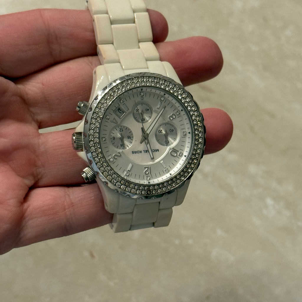 Michael Kors White Ceramic Crystal Bezel Chronograph Watch